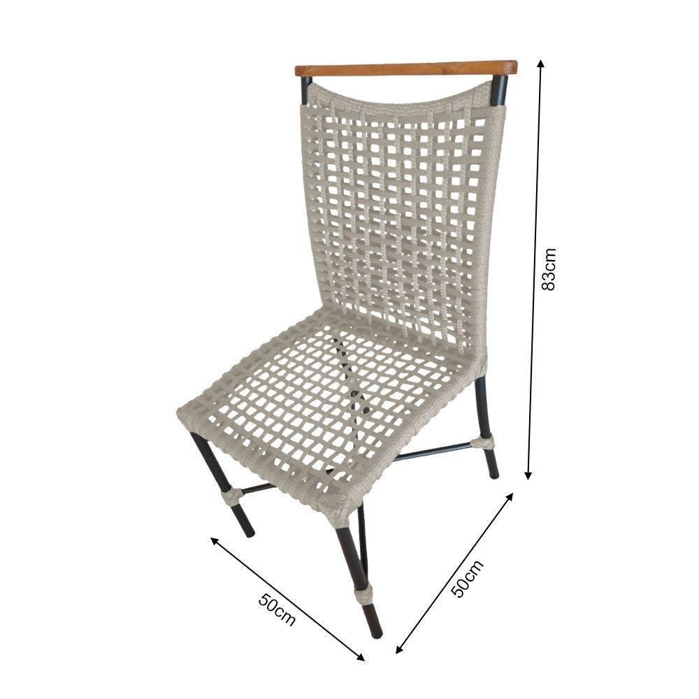 Kit 4 Cadeiras Anne Corda Náutica Detalhe Em Madeira Base Alumínio Preto-areia - Cor: Bege - 2