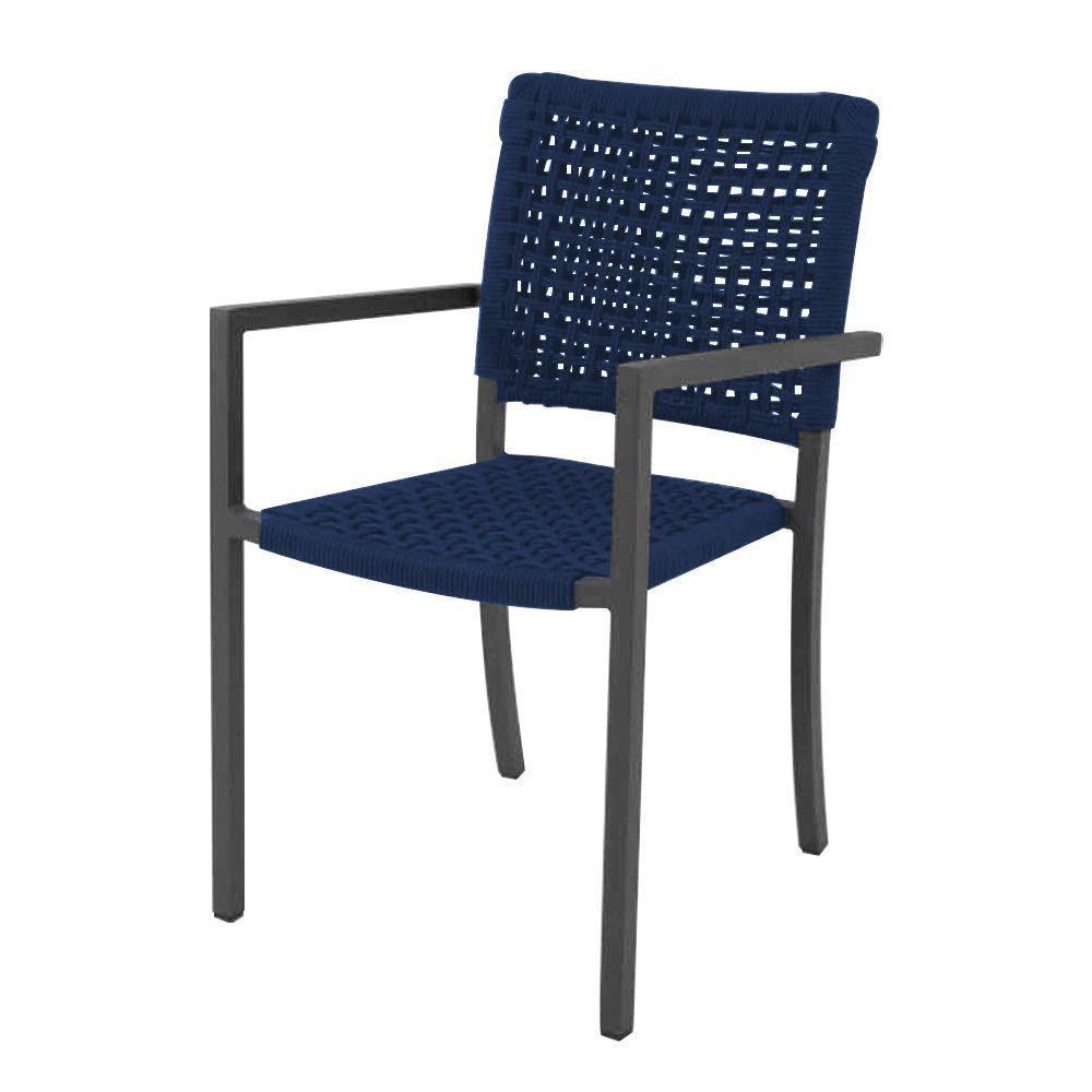 Kit 4 Cadeiras Marília Corda Náutica Base Em Alumínio Preto-azul Marinho - Cor: Azul - 4