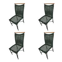 Kit 4 Cadeiras Anne Corda Náutica Detalhe Em Madeira Base Alumínio Preto-verde Musgo - Cor: Verde - 1
