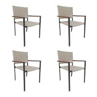 Kit 4 Cadeiras Piracicaba Corda Náutica Braço Com Detalhe Em Madeira Base Alumínio Preto-areia Bege - 1