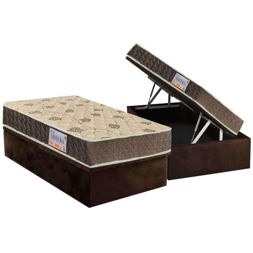 Cama Box Baú Solteiro: Colchão Ortopédico Orthoflex D33 / EP Matera + Base CRC Suede Brown(88x188) - 1