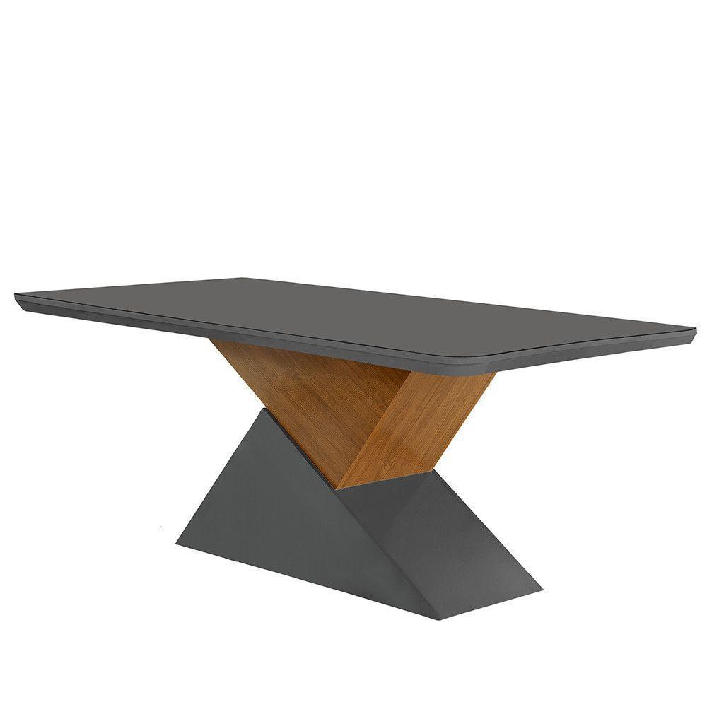 Mesa Aster 180cm Com Tampo Em Mdf E Vidro Canto Copo Grafite/ Imbuia/ Serig. Grafite - 1