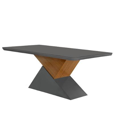 Mesa Aster 180cm Com Tampo Em Mdf E Vidro Canto Copo Grafite/ Imbuia/ Serig. Grafite