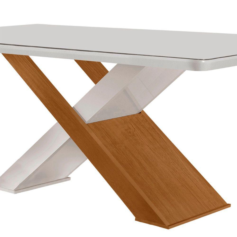 Mesa Sala De Jantar Carol 180cm Em Mdf E Vidro Com Canto Copo Off White/ Imbuia/ Serig. Off - 2