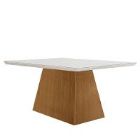 Mesa Sala De Jantar Aida 120cm Em Mdf E Vidro Com Canto Copo Off White/ Imbuia/ Serig. Off - 1