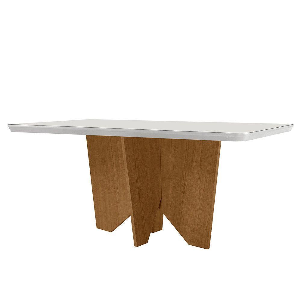 Mesa Sala De Jantar Evora 180cm Em Mdf E Vidro Com Canto Copo Off White/ Imbuia/ Serig. Off - 1