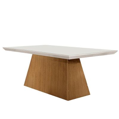 Mesa de Jantar Aida Retangular Vidro 4mm em MDF 180cm Off White Imbuia