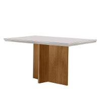 Mesa Para Sala De Jantar Olimpia 120cm Em Mdf E Vidro Canto Reto Off White/ Imbuia/ Serig. Off - 1
