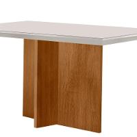 Mesa Para Sala De Jantar Olimpia 120cm Em Mdf E Vidro Canto Reto Off White/ Imbuia/ Serig. Off