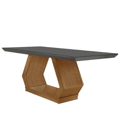 Mesa para Sala de Jantar Lara Retangular Vidro Temperado 180cm Grafite Imbuia
