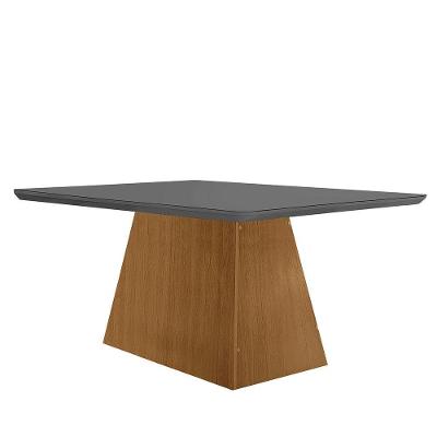 Mesa Sala De Jantar Aida 120cm Em Mdf E Vidro Com Canto Copo Grafite/ Imbuia/ Serig. Grafite