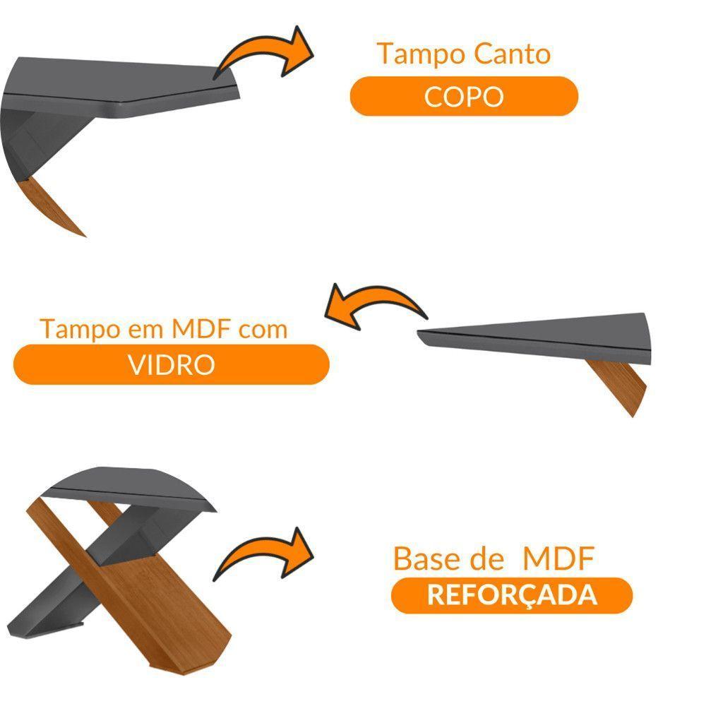 Mesa Sala De Jantar Carol 180cm Em Mdf E Vidro Com Canto Copo Grafite/ Imbuia/ Serig. Grafite - 4