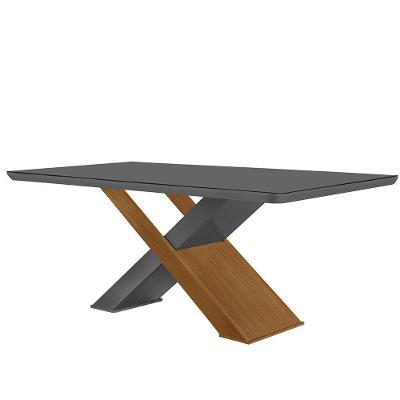 Mesa de Jantar Carol Retangular em MDF com Vidro 180cm Grafite Imbuia