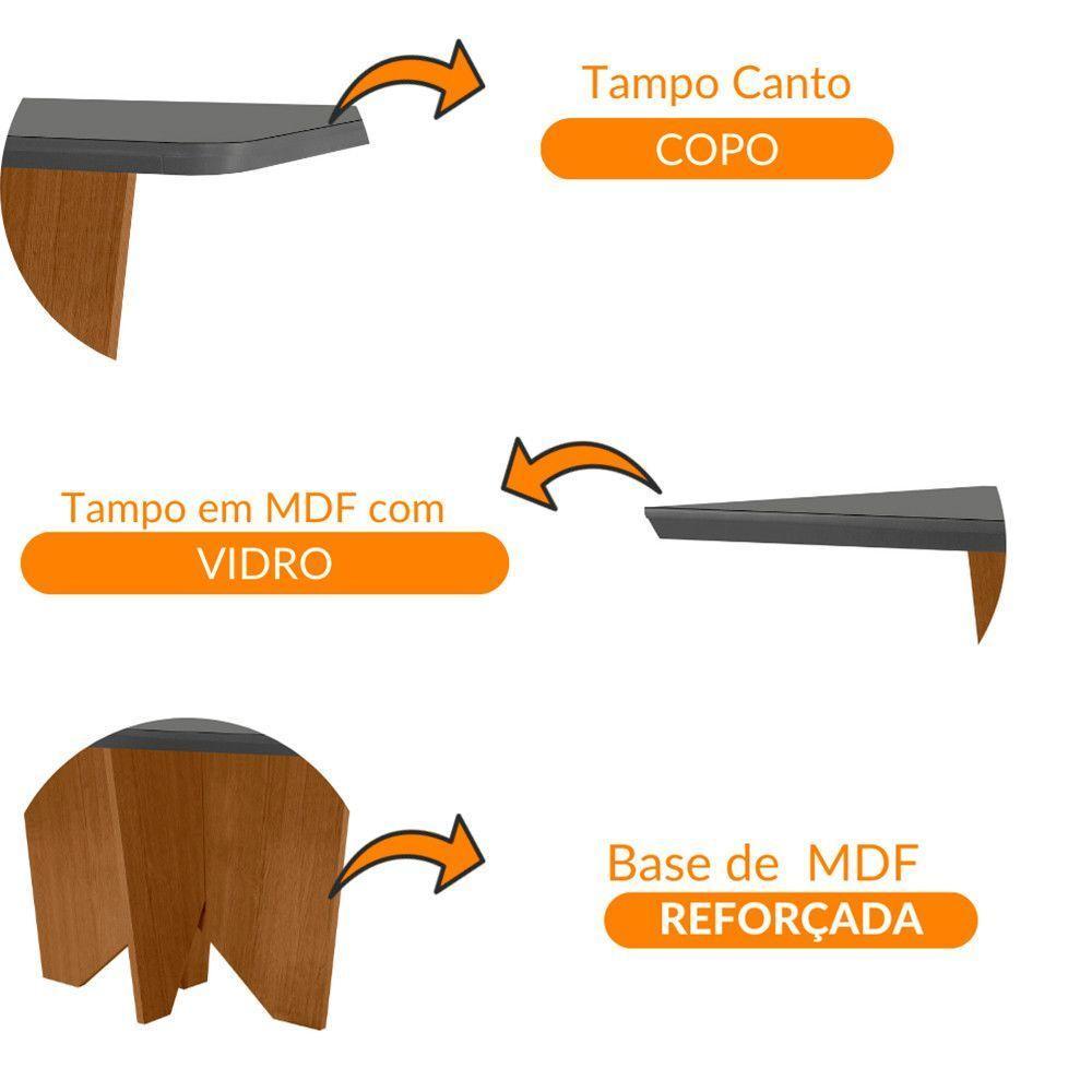 Mesa Sala De Jantar Evora 180cm Em Mdf E Vidro Com Canto Copo Grafite/ Imbuia/ Serig. Grafite - 4