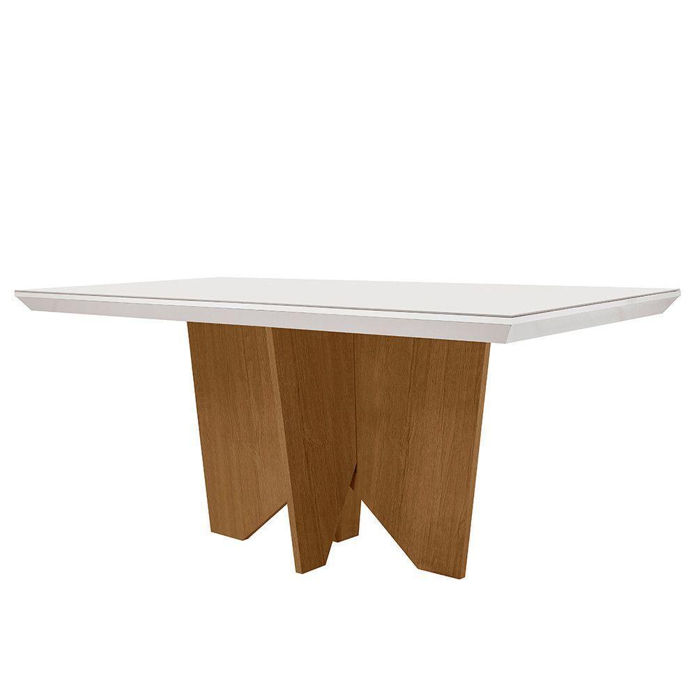 Mesa Para Sala De Jantar Evora 180cm Em Mdf E Vidro Off White/ Imbuia/ Serig. Off - 1
