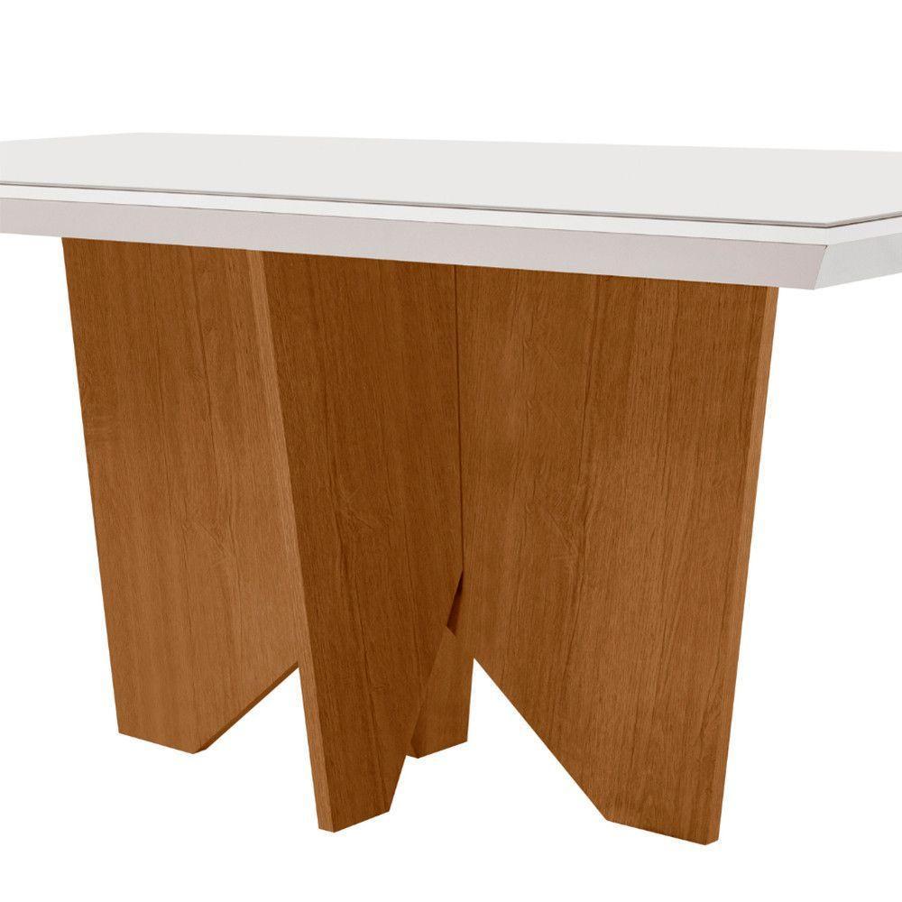 Mesa Para Sala De Jantar Evora 180cm Em Mdf E Vidro Off White/ Imbuia/ Serig. Off - 2