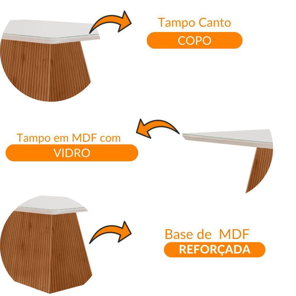 Mesa Sala De Jantar Aida 180cm Em Mdf E Vidro Com Canto Copo Off White/ Imb Rip/ Serig. Off - 2