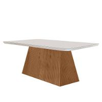 Mesa Sala De Jantar Aida 180cm Em Mdf E Vidro Com Canto Copo Off White/ Imb Rip/ Serig. Off - 1