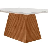 Mesa Sala De Jantar Aida 180cm Em Mdf E Vidro Com Canto Copo Off White/ Imb Rip/ Serig. Off