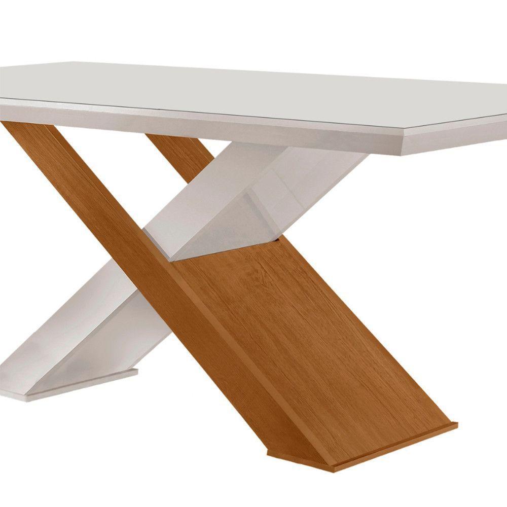 Mesa Para Sala De Jantar Carol 180cm Em Mdf E Vidro Canto Reto Off White/ Imbuia/ Serig. Off - 3