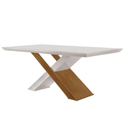 Mesa de Jantar Carol Retangular em MDF com Vidro 180cm Off White Imbuia