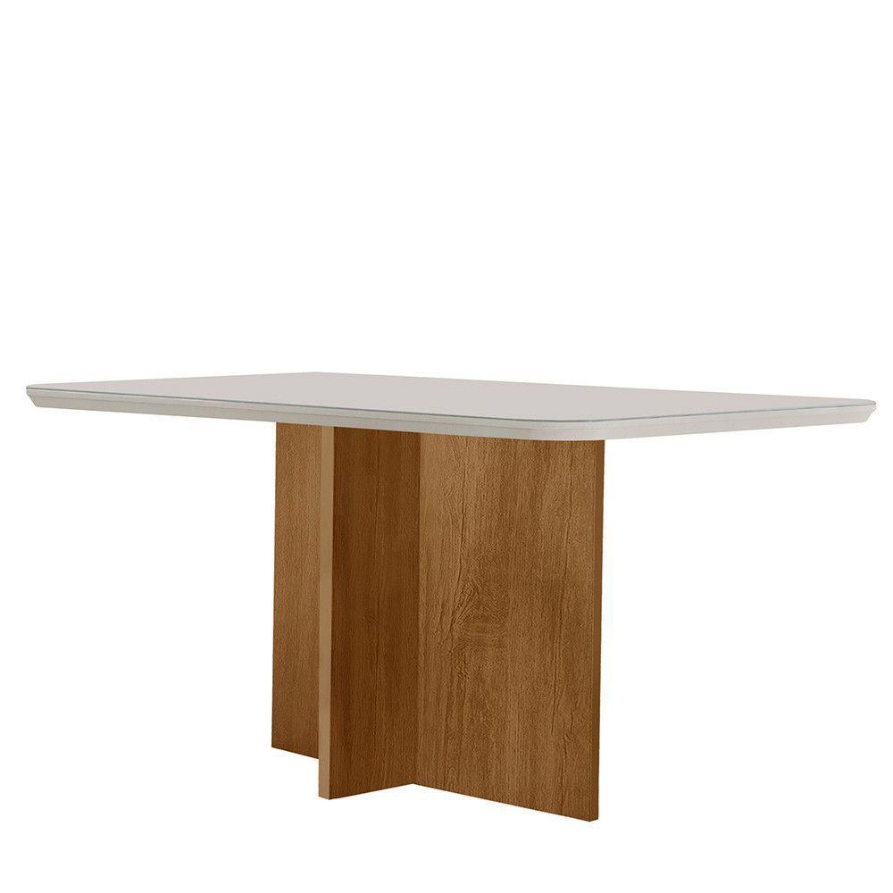 Mesa Sala De Jantar Olimpia 120cm Em Mdf E Vidro Com Canto Copo Off White/ Imbuia/ Serig. Off - 1