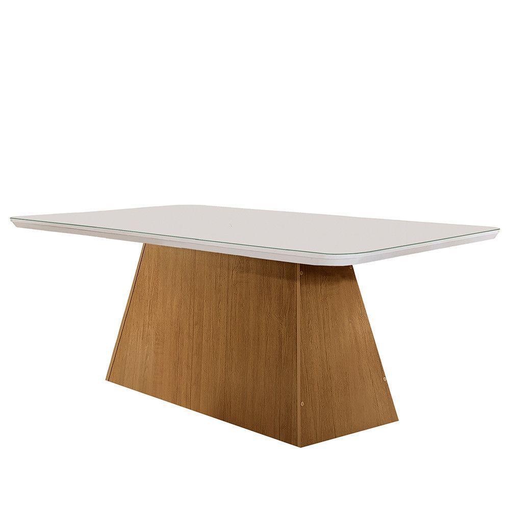 Mesa Sala De Jantar Aida 180cm Em Mdf E Vidro Com Canto Copo Off White/ Imbuia/ Serig. Off - 1
