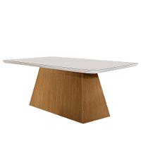 Mesa Sala De Jantar Aida 180cm Em Mdf E Vidro Com Canto Copo Off White/ Imbuia/ Serig. Off - 1