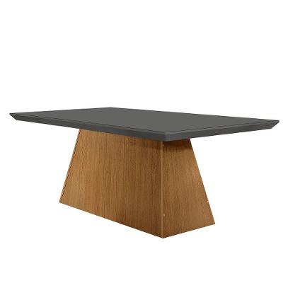 Mesa para Sala de Jantar Aida Retangular com Tampo de Vidro 180cm MDF Grafite