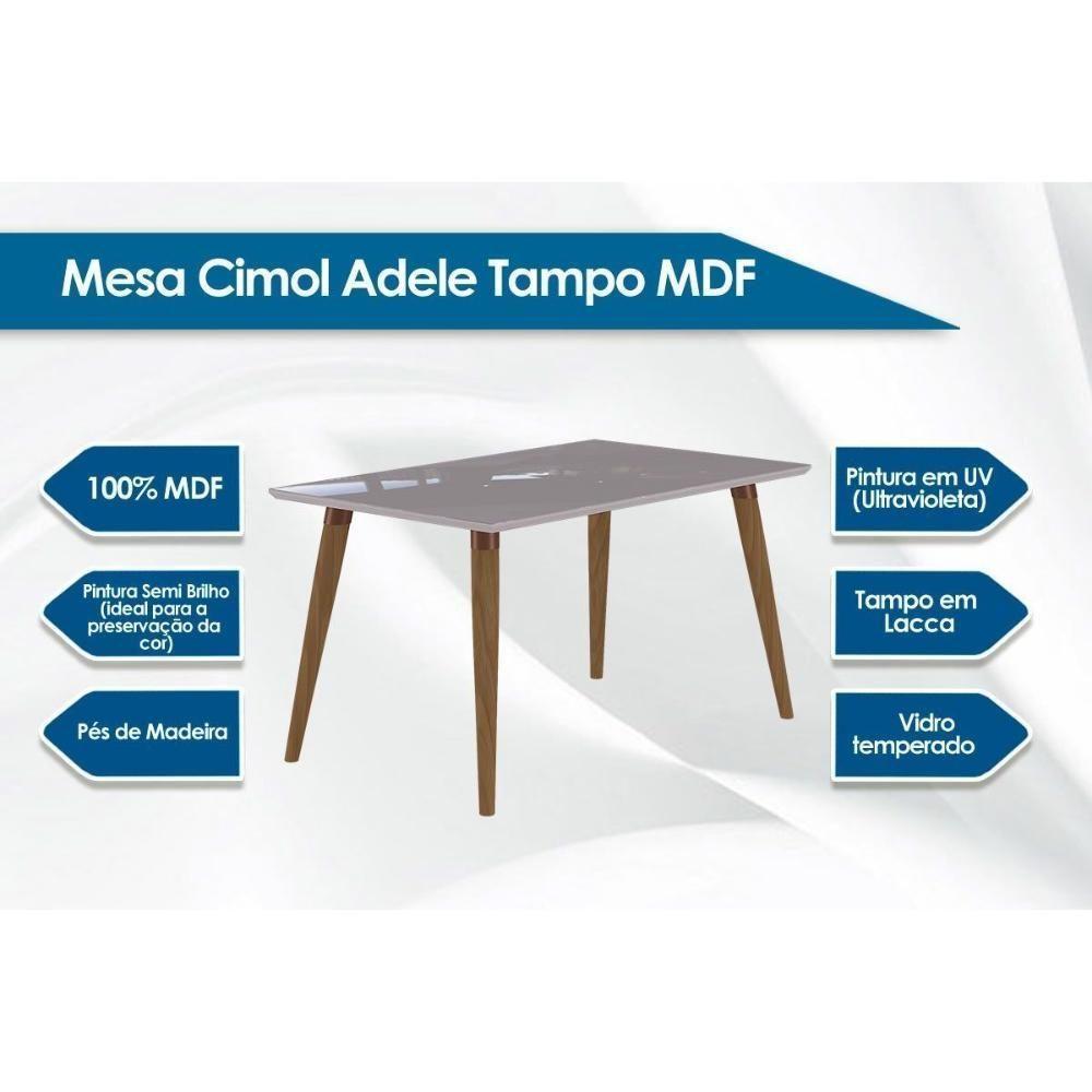 Sala de Jantar Completa Adele c/ Tampo Madeirado 130cm + 4 Cadeiras Fernanda Madeira/Off White Suede/Nude - Cimol - 5