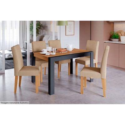 Sala de Jantar Completa Grace c/ Tampo Madeirado 130cm + 6 Cadeiras Maia Cinza/Nature/Gengibre - Cimol