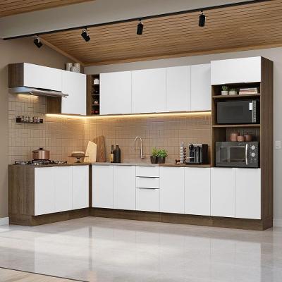 Armário de Cozinha Completa de Canto Stella 15 Portas 3 Gavetas MDF Rustic-branco