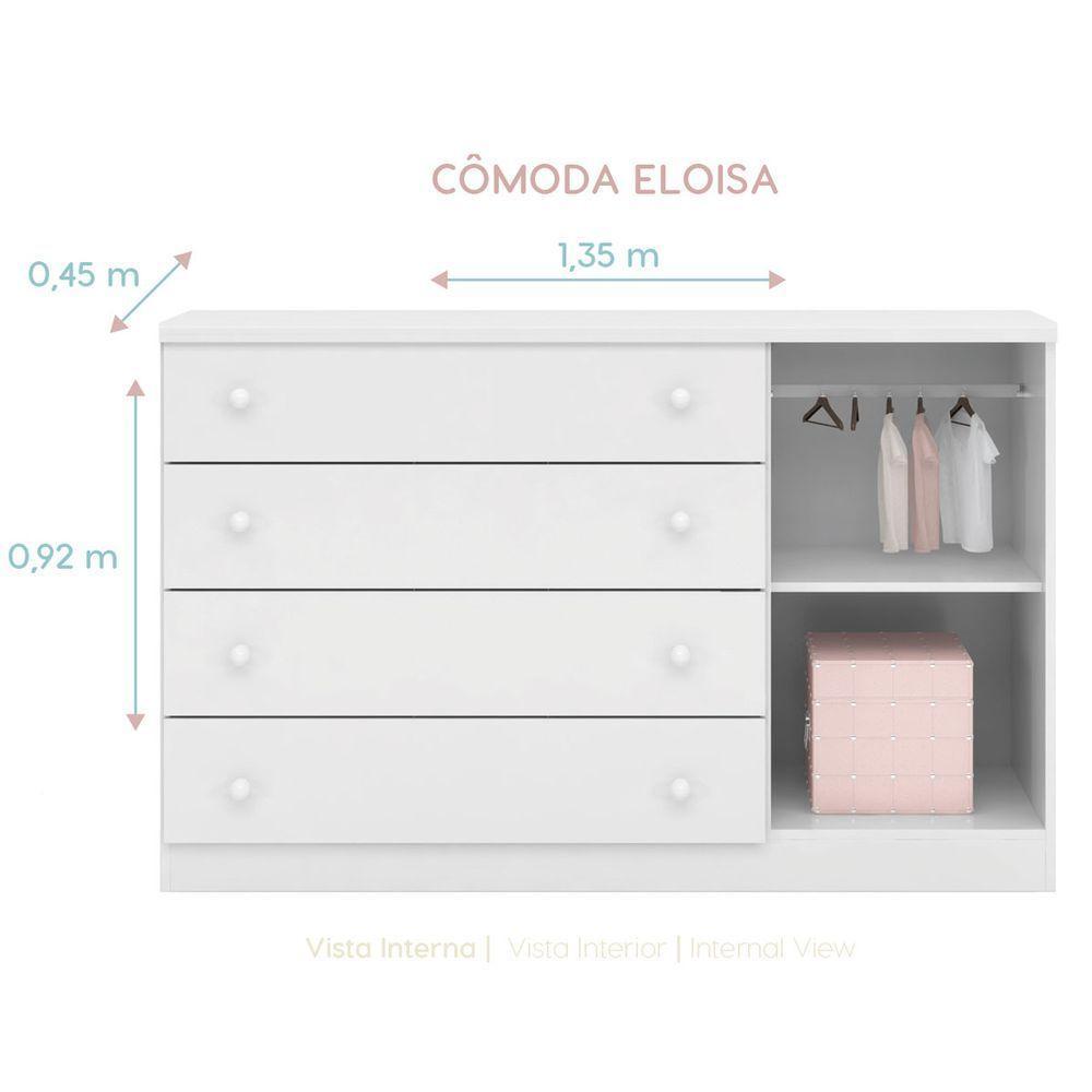 Jogo De Quarto Infantil Com 4 Peças Com 7 Portas E 7 Gavetas Eloisa Cor Branco Phoenix Baby - 8