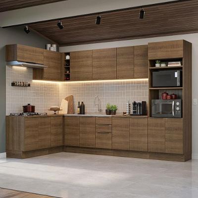 Armário de Cozinha Completa de Canto Stella 12 Portas 3 Gavetas MDF 449cm Rustic