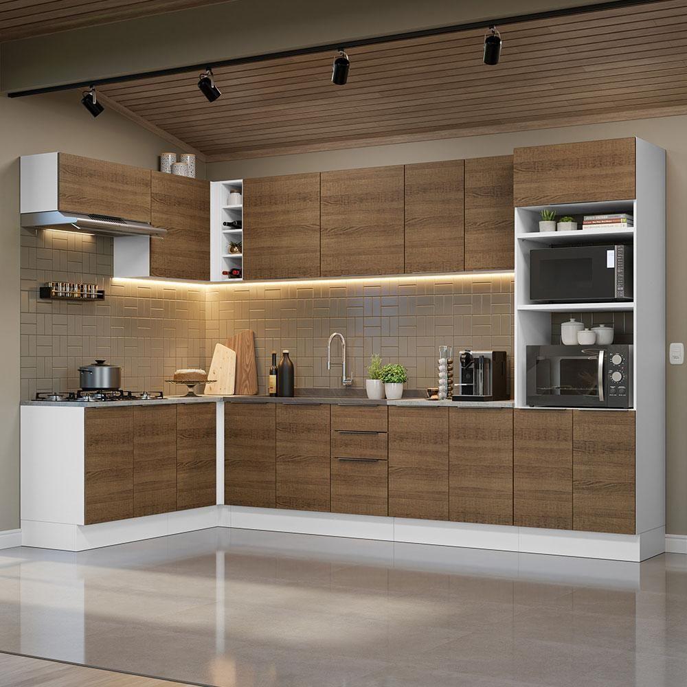 Armário De Cozinha Completa De Canto 499cm Branco/rustic Stella Madesa 01 Branco/rustic - 1