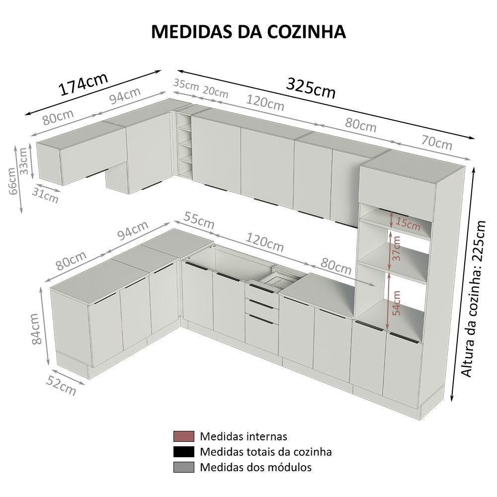 Armário De Cozinha Completa De Canto 499cm Branco/rustic Stella Madesa 01 Branco/rustic - 3