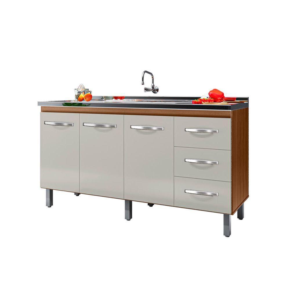 Balcão Para Pia De Cozinha Emily Com 3 Portas E 3 Gavetas Cor Off White Moblis - 1