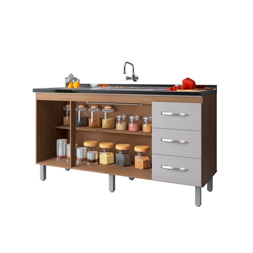 Balcão Para Pia De Cozinha Emily Com 3 Portas E 3 Gavetas Cor Off White Moblis - 3