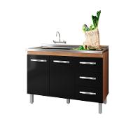 Balcão Para Pia De Cozinha Bianca Com 2 Portas E 3 Gavetas Cor Preta Moblis - 1