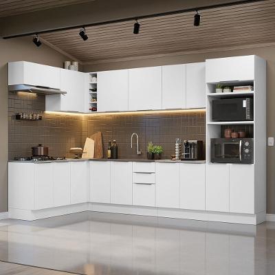 Armário de Cozinha Completa de Canto Stella 12 Portas 3 Gavetas MDF 449cm Branco