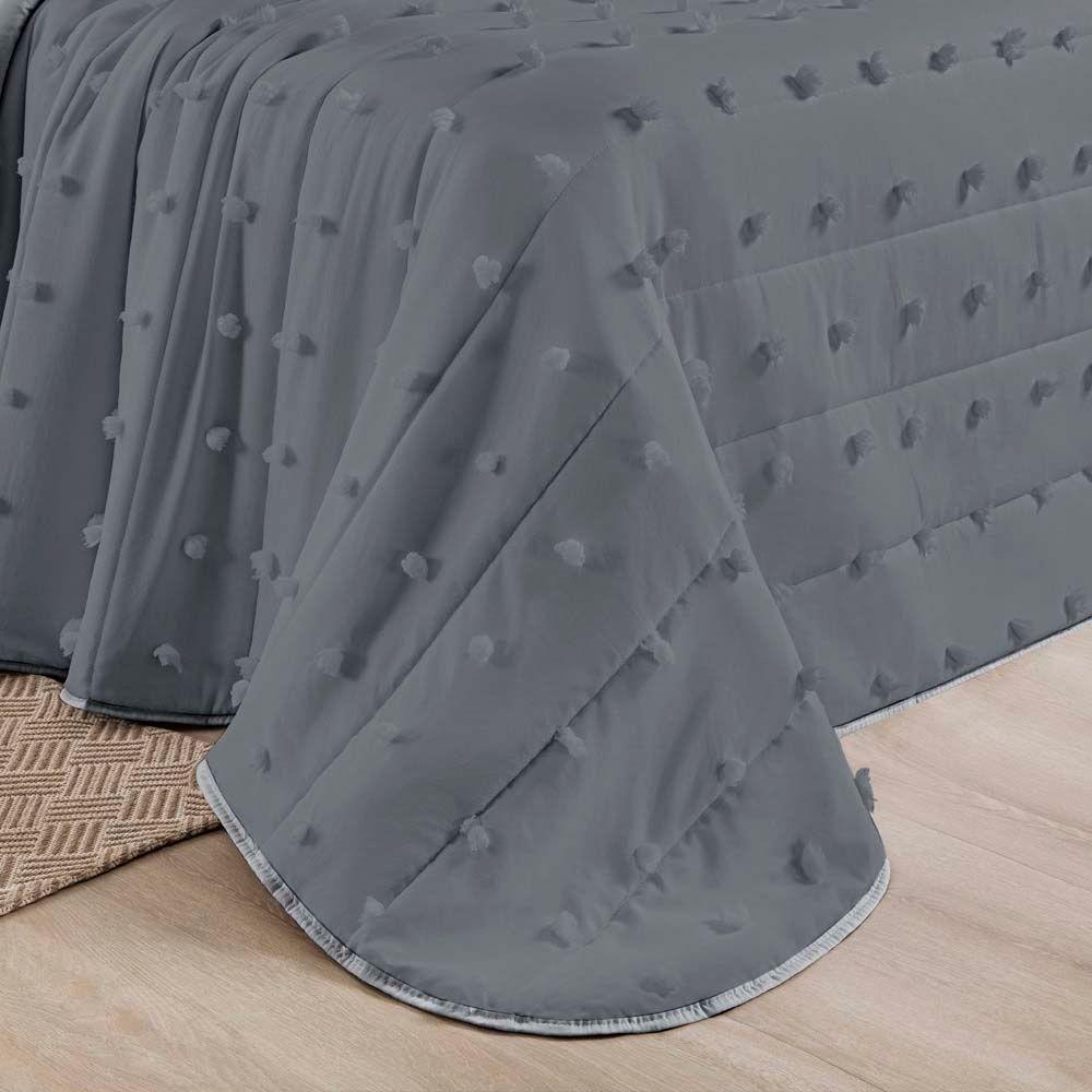 Kit Cobre Leito Colcha Sofist King 3 Peças Micropercal 300 Fios Cinza - 3