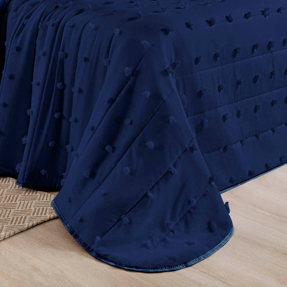 Kit Cobre Leito Colcha Sofist King 3 Peças Micropercal 300 Fios Azul Marinho - 5