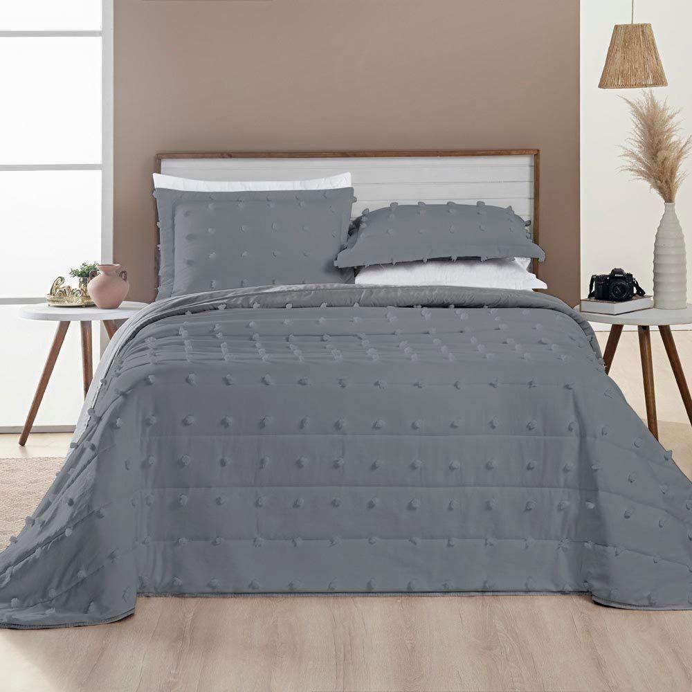 Kit Cobre Leito Colcha Sofist Padrão 3 Peças Micropercal 300 Fios Cinza - 2