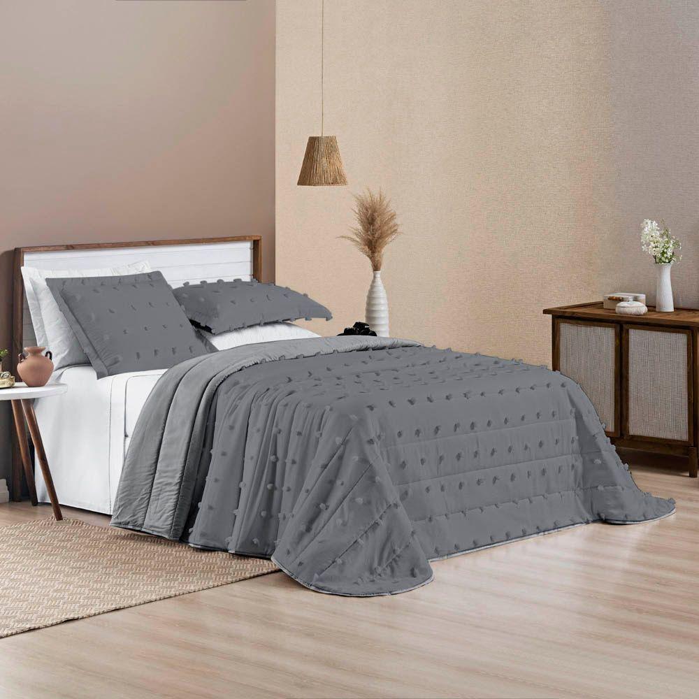 Kit Cobre Leito Colcha Sofist Padrão 3 Peças Micropercal 300 Fios Cinza - 3