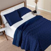 Kit Cobre Leito Colcha Sofist Queen 3 Peças Micropercal 300 Fios Azul Marinho - 1