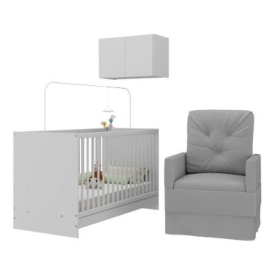 Berço Mp4156 2 Portas MDP 133 cm Branco-cinza com Colchão e Armário Aéreo Multimóveis