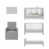 Berço 3 Em 1 Com Colchão Poltrona e Armário Aéreo 2 Portas Mp4156 Branco-cinza - 2
