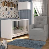 Berço 3 Em 1 Com Colchão Poltrona e Armário Aéreo 2 Portas Mp4156 Branco-cinza - 3