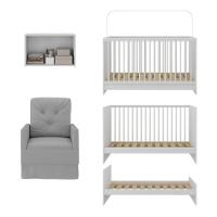 Berço 3 Em 1 Com Colchão Poltrona e Armário Aéreo 2 Portas Mp4156 Branco-cinza - 5