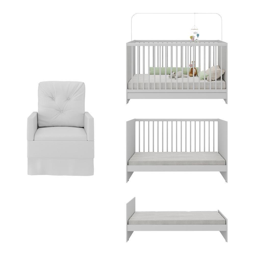 Berço 3 Em 1 Com Colchão e Poltrona Amamentação Mp4150 Branco - 5